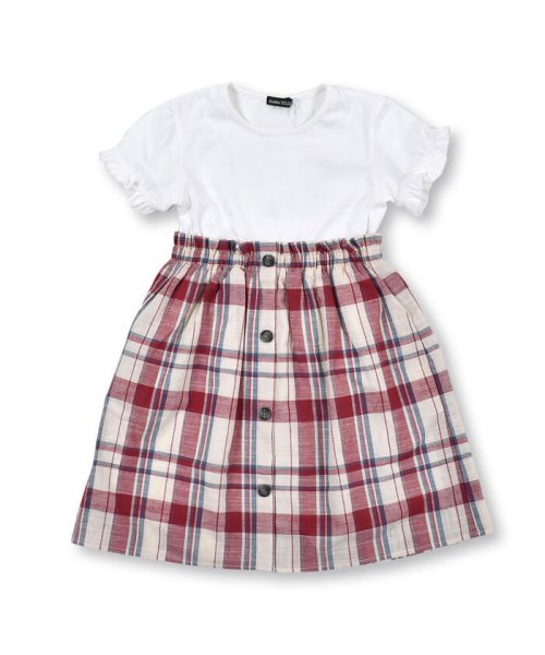 マドラスチェック ドッキング フリル 半袖 ギャザー ワンピース 90 150 ベベ Bebe D Fashion