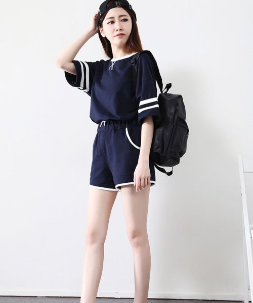クーポン セール25 Off 運動服 上下セット 韓国ファッション スウェット パンツセット 部屋着 ルームウェア 半袖 ライン 夏コーデ レディース ナイトウェア セットアップ Tシャツ セイヘイショップ Seiheishop D Fashion