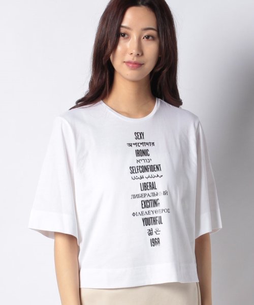 セール 型押しショート丈オーバーサイズ半袖tシャツ カットソー シスレー レディス Sisley D Fashion