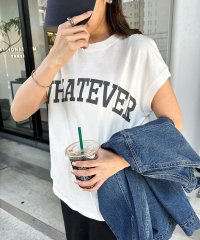 アンドミー andme コットン天竺フレンチスリーブロゴプリント裾ラウンドTシャツ トップス