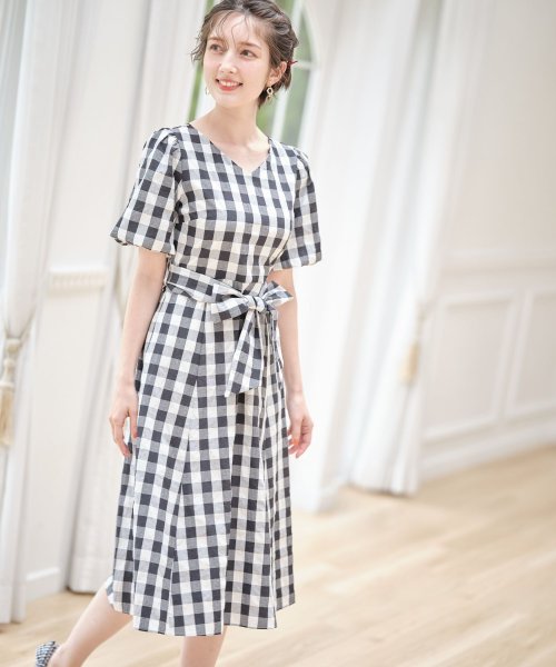 ウエストりぼん付きボリュームスリーブギンガムチェックワンピース トッコクローゼット Tocco Closet D Fashion ウエストりぼん付きボリュームスリーブギンガムチェックワンピース トッコクローゼット Tocco Closet D Fashion