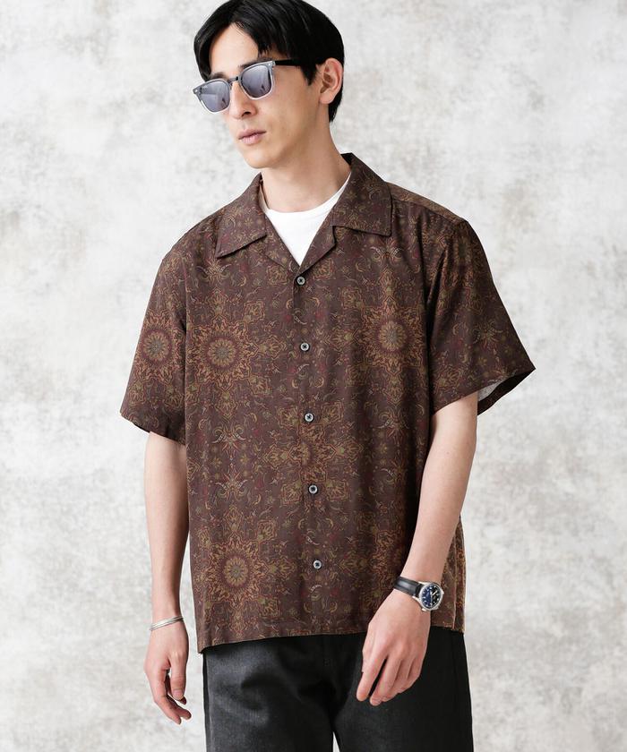 セール 70%OFF】ペイズリー柄レーヨンオープンカラーシャツ