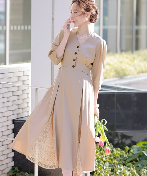 クーポン レース切り替えハイウエストワンピース プールヴー Pourvous D Fashion