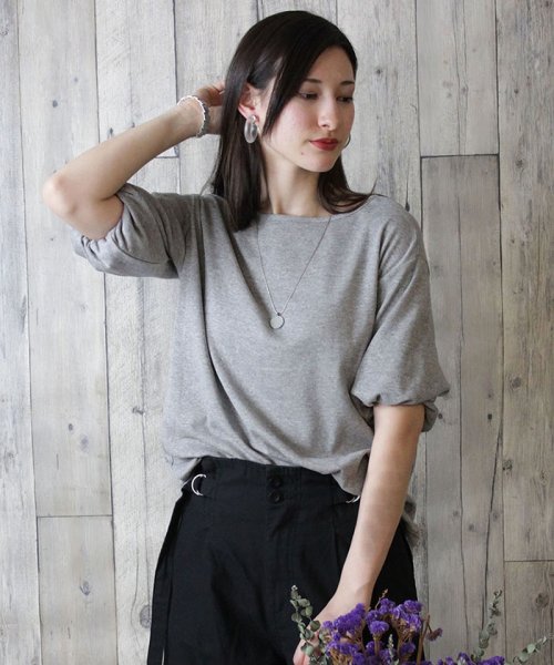 セール フレア袖ドロップショルダーtシャツ パフ ハーフ スリーブ カットソー 半端袖 半袖 ユーネック丸首 Tシャツ 春コーデ レディース カジュアル 綿 ビッグサイ アットワン Atone D Fashion