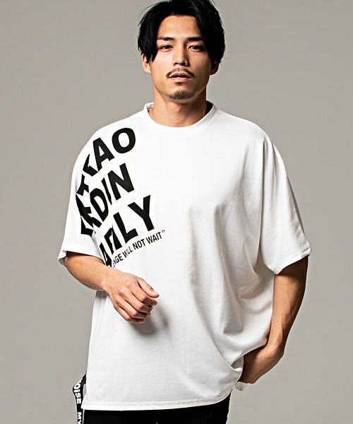 Cavaria ロゴテープドルマンスリーブスーパーワイドtシャツ メンズ 半袖 プリント大きいサイズ ビッグシルエット B キャバリア Cavaria D Fashion