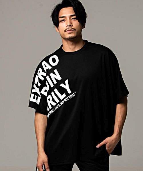 Cavaria ロゴテープドルマンスリーブスーパーワイドtシャツ メンズ 半袖 プリント大きいサイズ ビッグシルエット B キャバリア Cavaria D Fashion