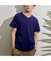 MAC HOUSE(men)/NAVY ネイビー テレコVネック半袖Tシャツ MH/03755SS/504092874