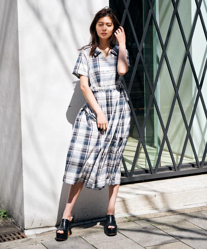 セール 50%OFF】チェックシャツワンピース(504099389