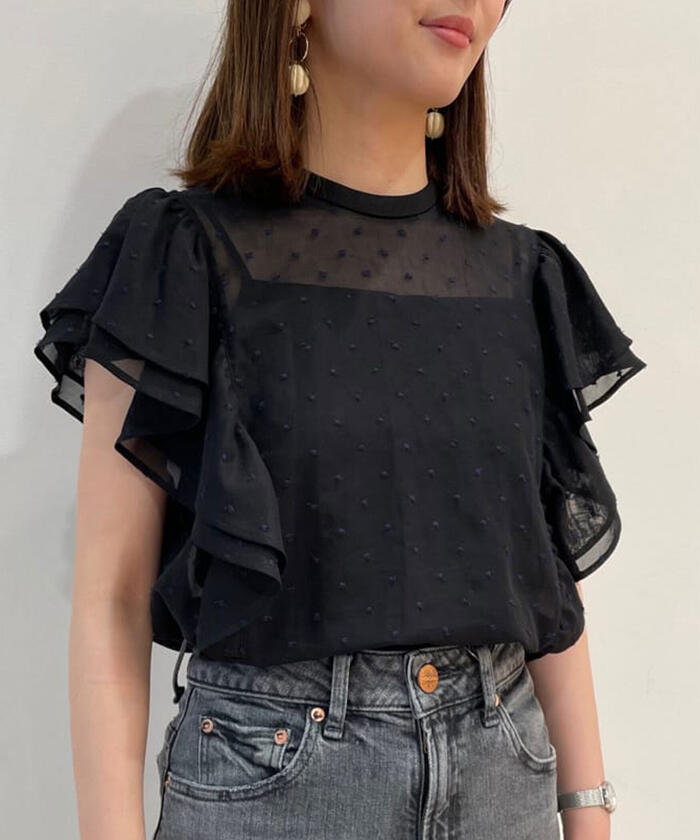 買い誠実 セール 40%OFF】ドットエンブロイダリー フリルブラウス トップス