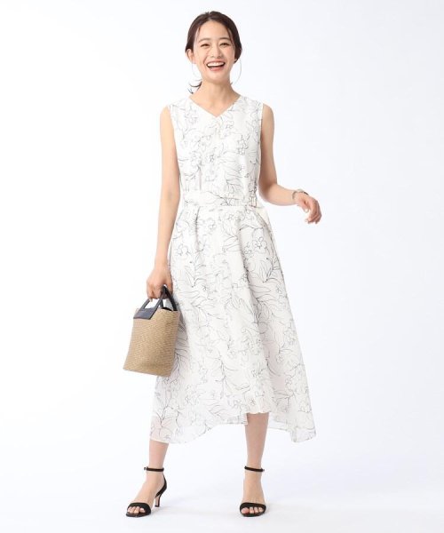 セール 洗える ラインフラワープリントワンピース アンタイトル Untitled D Fashion