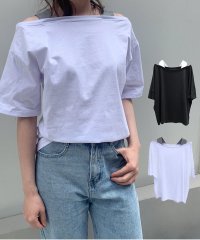 shoppinggo/韓国ファッション 新作　Tシャツ　肩あき トップス 半袖 オフショルダー レディース セクシー  カジュアル カットソー/504105832