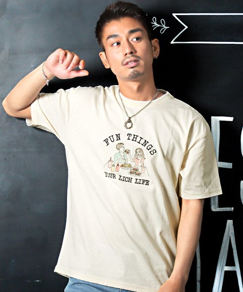 セール 米綿刺繍イラストtシャツ Tシャツ メンズ 半袖 イラスト ロゴ 刺繍 米綿 ラグスタイル Luxstyle D Fashion