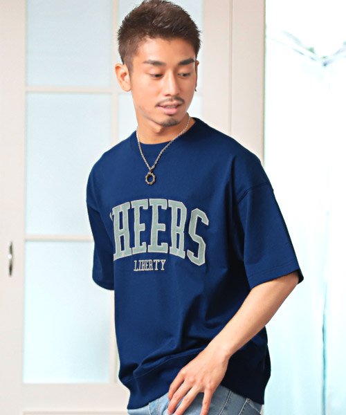 米綿カレッジ刺繍リブtシャツ Tシャツ メンズ 半袖 ビッグシルエット カレッジ ロゴ 刺繍 ラグスタイル Luxstyle D Fashion
