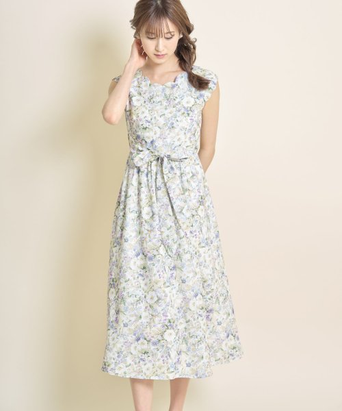 ウエストりぼん付きフラワープリントスカラップカットノースリーブワンピース トッコクローゼット Tocco Closet D Fashion ウエストりぼん付きフラワープリントスカラップカットノースリーブワンピース トッコクローゼット Tocco Closet D Fashion