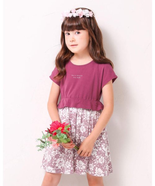 フラワー プリント 切り替え レイヤード風 半袖 ワンピース 90 150cm ベベ Bebe D Fashion フラワー プリント 切り替え レイヤード風 半袖 ワンピース 90 150cm ベベ Bebe D Fashion