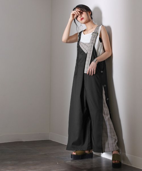 チェック柄アシメアレンジサロペット オシャレウォーカー Osharewalker D Fashion