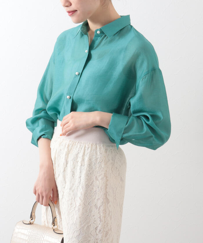 【新品】ノーリーズ　リネン混シアースラブパール釦シャツ　2way ネイビー NOLLEY'S（ノーリーズ）の「【WEB限定カラーあり】シアースラブ