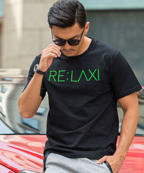 Re:luxi 3Dロゴプリントクルーネック半袖Tシャツ メンズ 半袖 