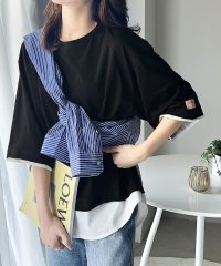 Classical Elf/クラシカルエルフ Classical Elf レイヤード風半袖無地ミドル丈クルーネックTシャツカットソー レディース ゆったり 大きい 体型カバー おおきめサイ/504141694