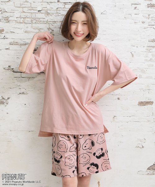 Peanuts スヌーピー バックプリント Tシャツ 上下セット エメフィール Aimerfeel D Fashion