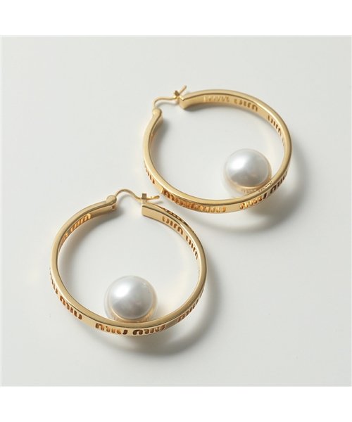 セール Miumiu ミュウミュウ 5jo651 2dtu ロゴ ラージ フープピアス パール アクセサリー F00y4 Oro White レディース ミュウミュウ Miumiu D Fashion