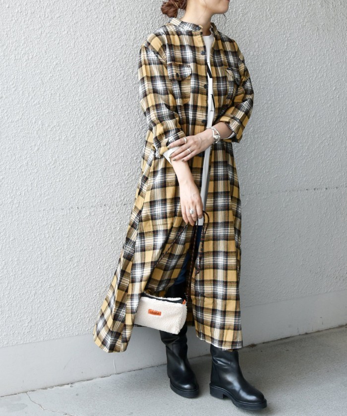 SHIPS any別注】Lee:〈ウォッシャブル〉バンドカラー チェック SHIPS any別注】Lee:〈ウォッシャブル〉バンドカラー チェック