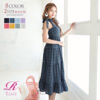 Rvate/アールベート Rvate ワンピース キャバドレス チェック マキシ丈 ティアード カラバリ豊富 サマーワンピ Vネック 肩リボン ロング丈 ノースリーブ ワン/504157054