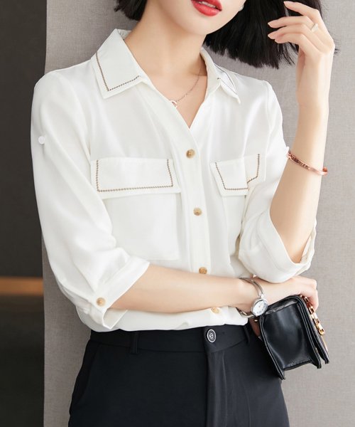 セール シャツブラウス レディース 半袖 襟付き アイモン Aimoon D Fashion