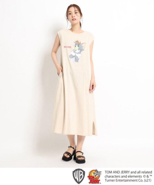 S Ll トム ジェリー プリントミドルワンピース グローブ Grove D Fashion S Ll トム ジェリー プリントミドルワンピース グローブ Grove D Fashion