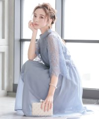 niana/結婚式 ワンピース パーティードレス  レース シフォン ウエストゴム 小さいサイズ 大きいサイズ S M L ロング 5分袖 ハイネック シアー 透け感 披露/504165148