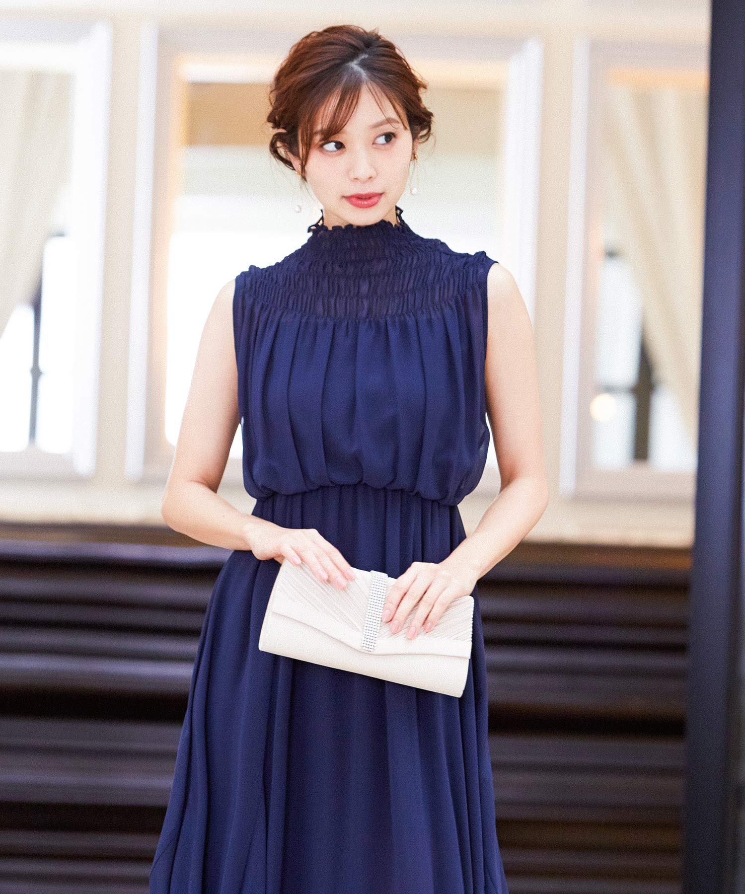 ニアナ niana デコルテシャーリングシフォンロング 結婚式