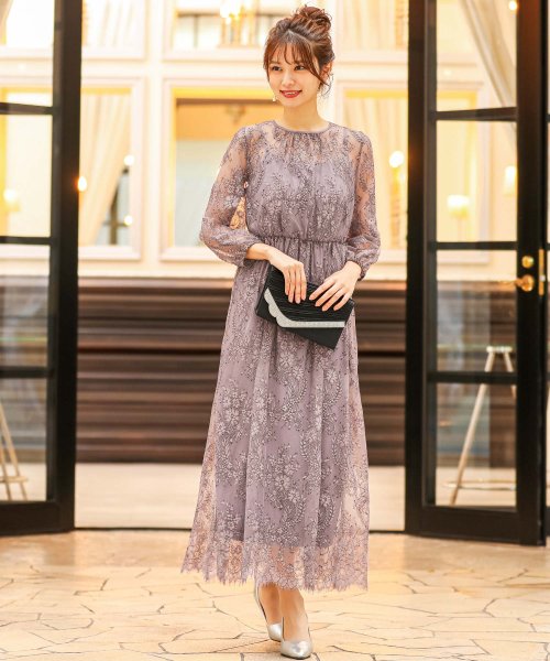 結婚式 ワンピース パーティードレス 総レース シアー 透け感 ロング 袖あり 春 夏 秋 冬 パーティドレス 二次会 2次会 レース成人式 同窓会 体型カバー ニアナ Niana D Fashion