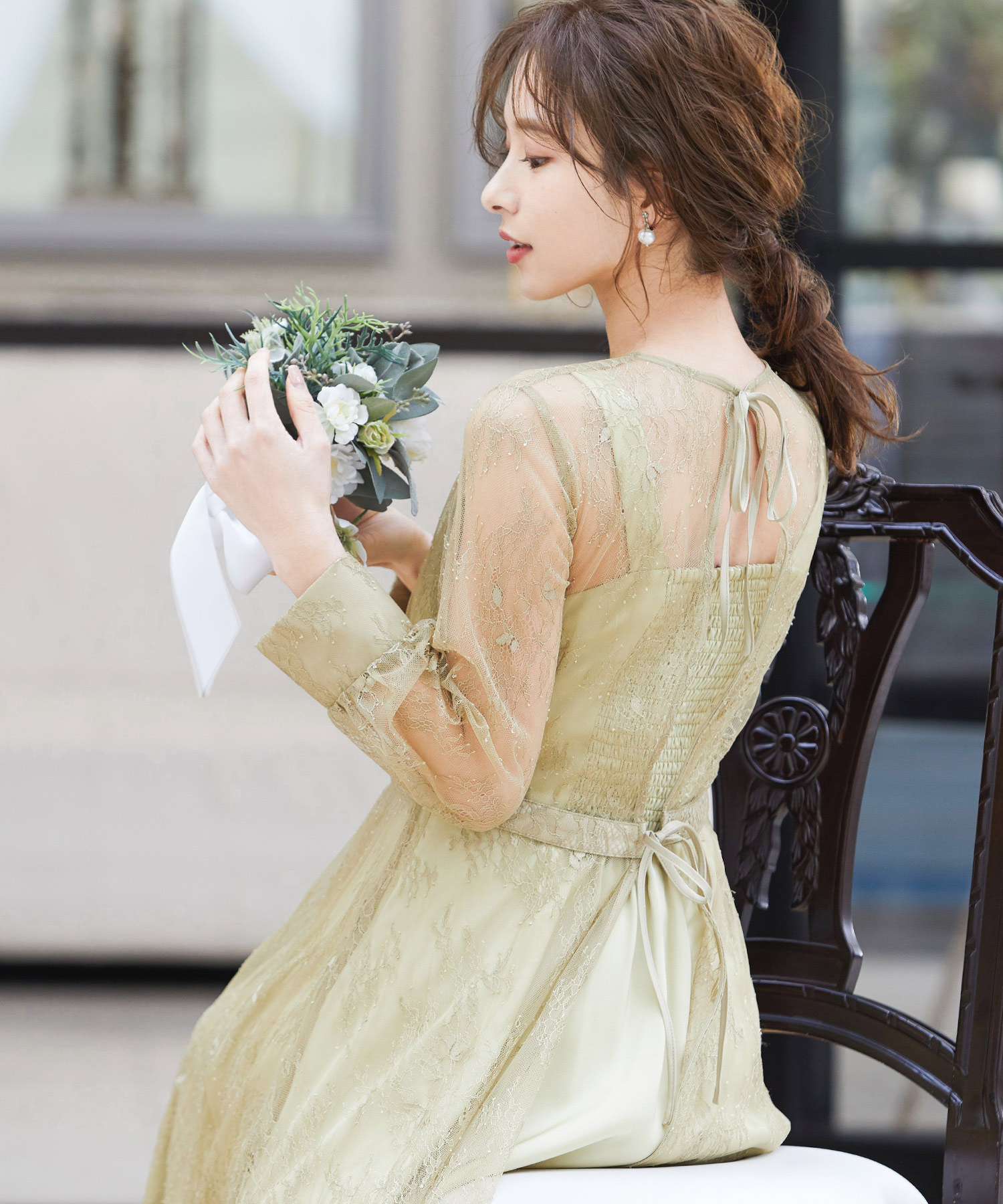ニアナ niana 2wayバックリボン総レースドレス 結婚式ワンピース