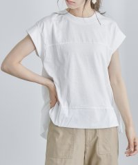 Fashion Letter/[M－5L] 異素材切り替え フレア カットソー Tシャツ レディース 半袖 シャツ ブラウス トップス チュニック ラウンドネック ロンT 大きいサイズ L /504165368