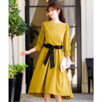 niana/ニアナ niana リボンベルト付きレーススリーブ 結婚式ワンピース パーティードレス 成人式 同窓会 二次会 ドレス/504165240