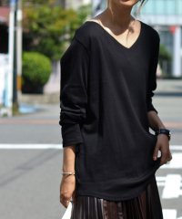 Fashion Letter/フライスVネックロンT　トップス　カットソー　レディース　長袖　綿　綿100　ロンT　M　L　LL　3L　4L　秋冬　AW/504165357