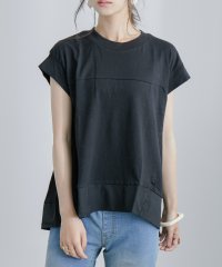 Fashion Letter/[M－5L] 異素材切り替え フレア カットソー Tシャツ レディース 半袖 シャツ ブラウス トップス チュニック ラウンドネック ロンT 大きいサイズ L /504165368