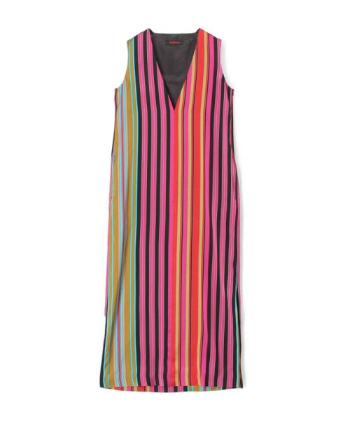 Caban ランダムストライプvネックロングワンピース Caban Caban D Fashion