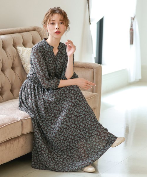 セール5 Off 結婚式 お呼ばれ ワンピース パーティードレス 花柄 カジュアル シンプル フラワー 7分袖 ブラウス シフォン 袖あり 体型カバー ミモレ丈 袖あり オケージ ニアナ Niana D Fashion