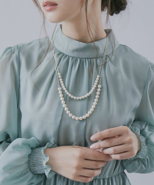 セール5 Off パーティー アクセサリー ネックレス パール ビジュー2連 ロングネックレス ゴールド イミテーションパール おしゃれ 大きめ ドレス ワンピース 結婚式 ニアナ Niana D Fashion