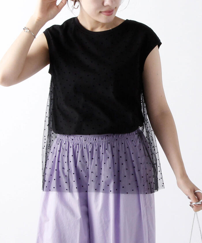 セール 40%OFF】チュールドットノースリーブカットソー
