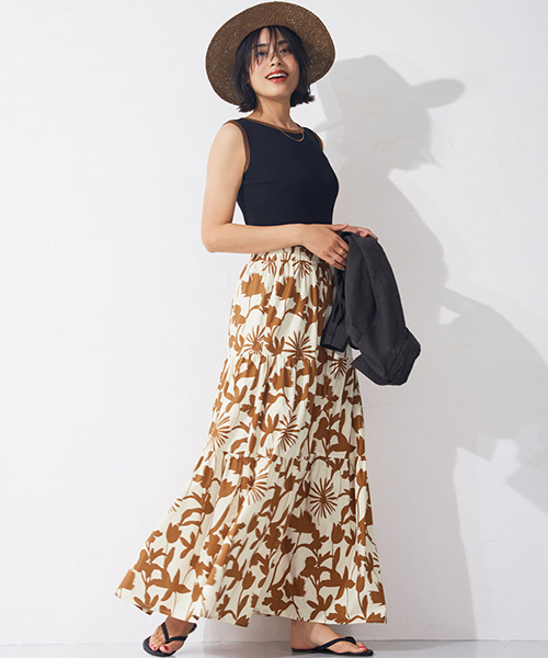 HANAE MORI vintage 朝顔柄 コットンティアードスカート 40 HANAE MORI - ハナエモリ スカート ボトムス ティアード