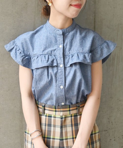 予約 Ships Any ウォッシャブル ダンガリー ヨーク フリル ブラウス シップス エニィ ウィメンズ Ships Any Womens D Fashion