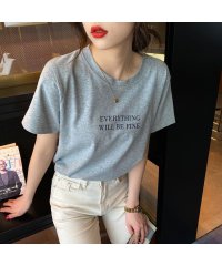 Beststore/カラーロゴプリントTシャツ トップス 韓国ファッション ゆったりシルエット シンプル カジュアル 夏服 半袖  カットソー 無地 コットン 楽ちん/504175772