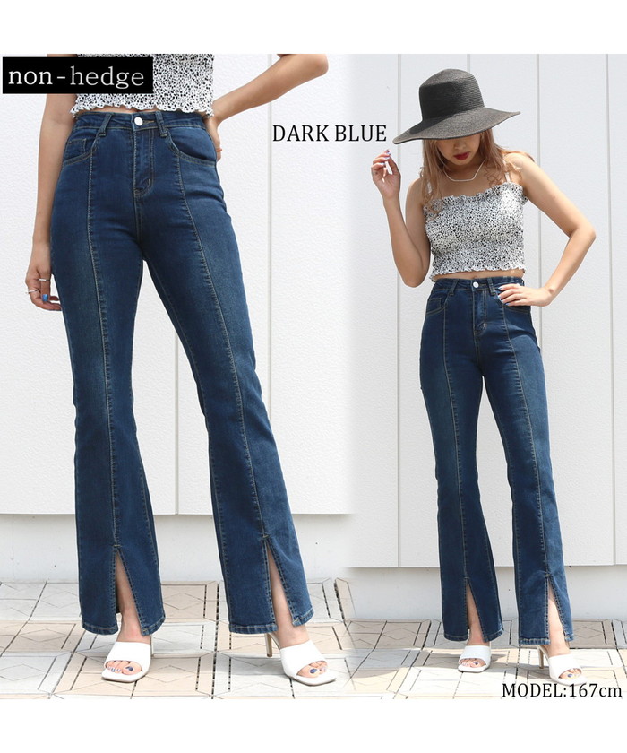 裾スリットデニムフレアパンツ(503925138) | ノンヘッジ(non 裾スリットデニムフレアパンツ(503925138) | ノンヘッジ(non
