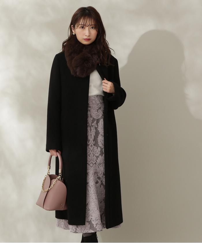 ファー付きノーカラーコート(504188164) | プロポーション ファー付きノーカラーコート(504188164) | プロポーション