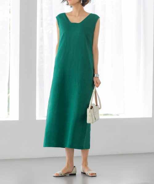 Luxe リネン100 台形ネックワンピース スタイルデリ Style Deli D Fashion Luxe リネン100 台形ネックワンピース スタイルデリ Style Deli D Fashion