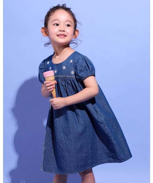 セール 54 Off 花 刺繍 デニム ワンピース 90 130cm スラップスリップ Slap Slip D Fashion
