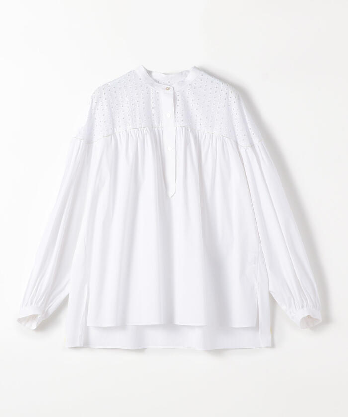 トゥモローランドコレクション　ストレッチブロード　ヨークギャザーブラウス セール 40%OFF】ストレッチブロード ヨークギャザーブラウス