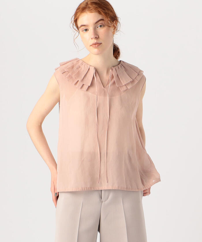 セール 40%OFF】ルコットンオーガンジー フリルカラーブラウス